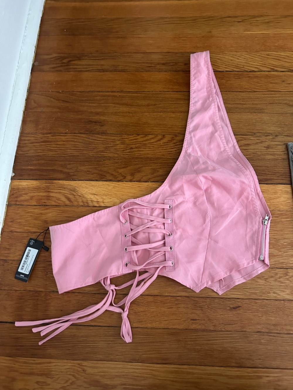 Fashion Nova Pink One-Shoulder Lace-Up Crop Top